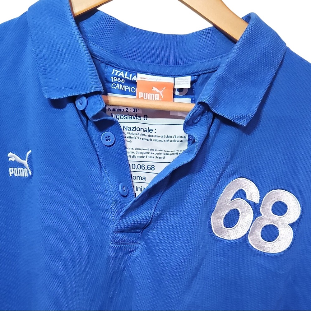 PUMA Football Archives Men's Polo Shirt XL Blue Short Sleeve Italia Patch 68